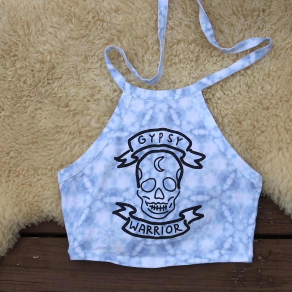 Tie dye halter top with skeleton